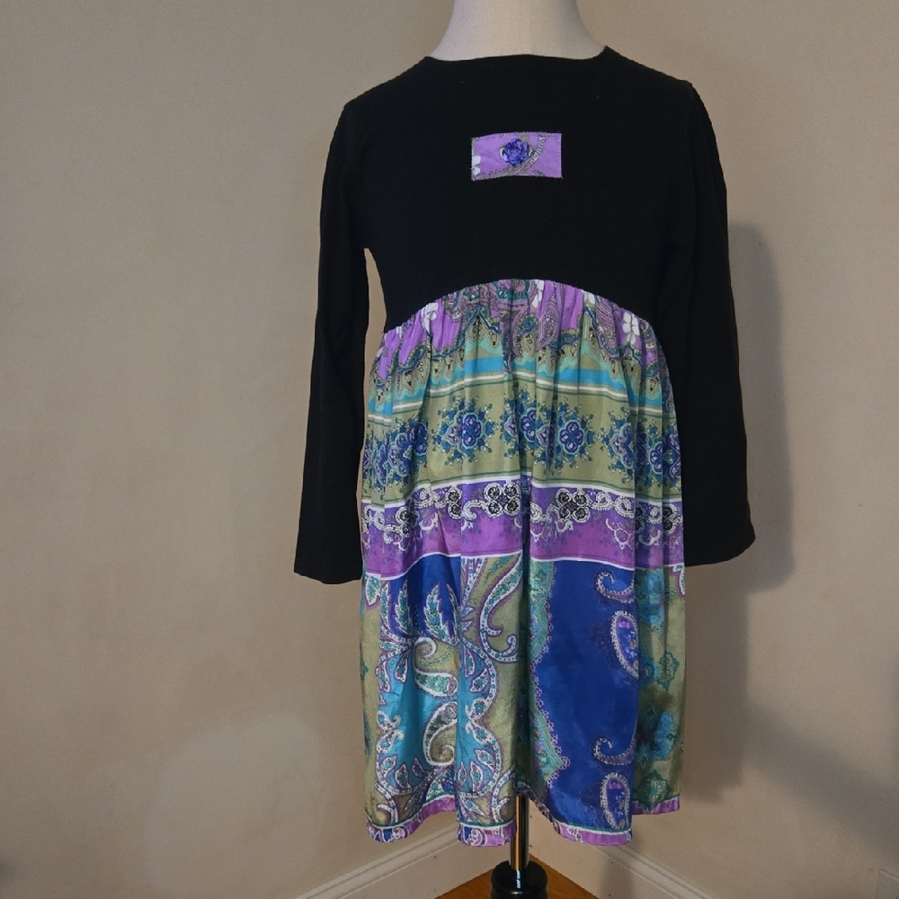 Black Long Sleeve & Multicolored Silky Dress